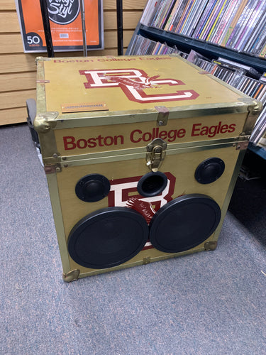 4 BC speaker boxes and 1 Penn State speaker box with grills